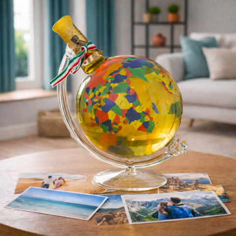 Vin în sticlă decorativă în formă de glob colorat – mare (0,75 l)