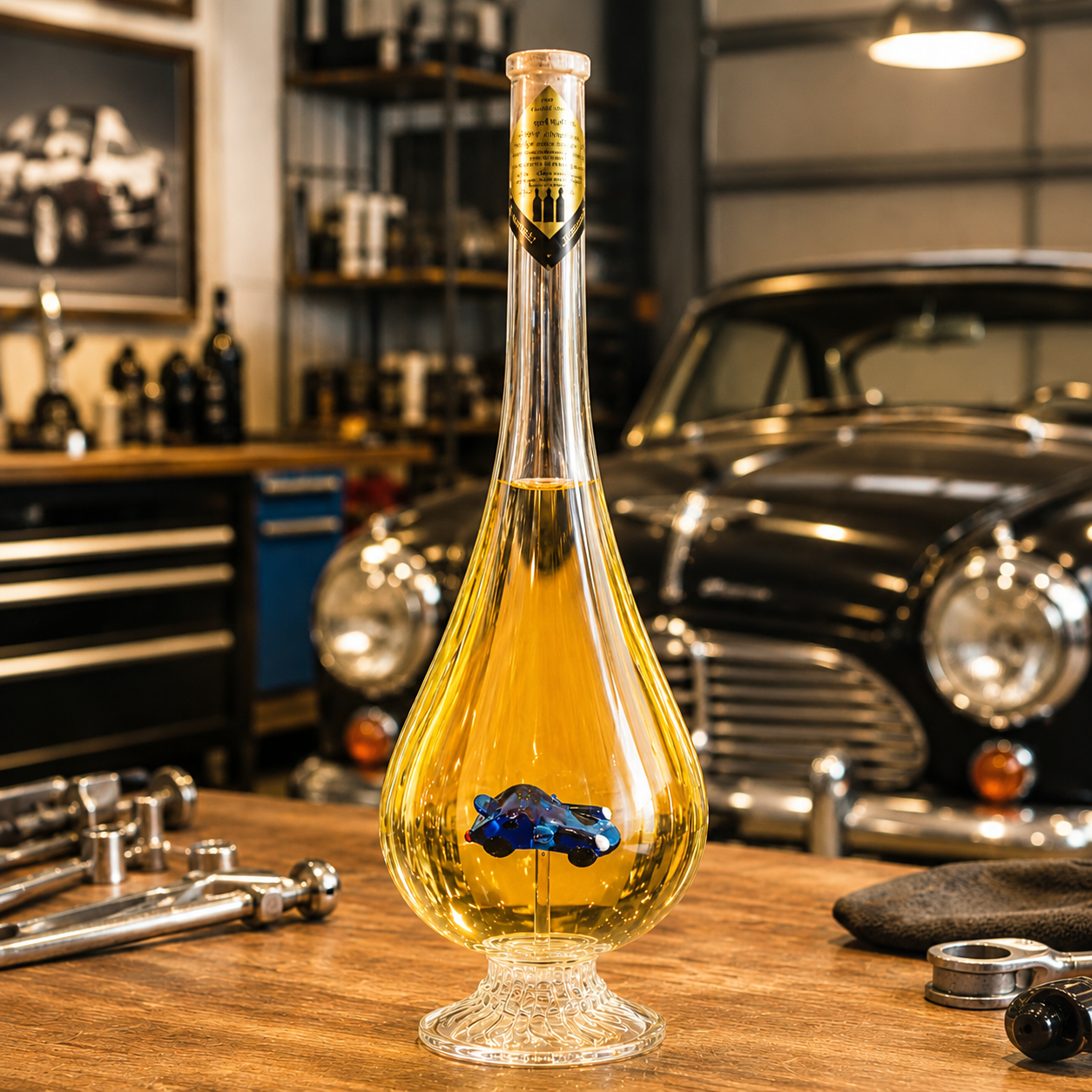 Sticlă decorativă în formă de picătură cu un Porsche în interior (0,5 l)